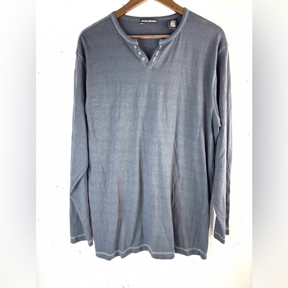 Michael Brandon XL Casual Cotton Charcoal Long Sleeve Henley Shirt - Picture 1 of 7